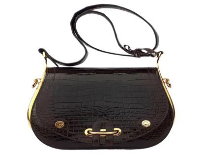 Hermes Passe-Guide Ebene Porosus Crocodile Leather Handbag Made in France
