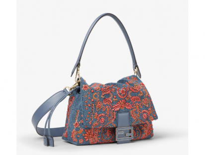 Fendi Mamma Baguette Blue and Coral Bandana Handbag