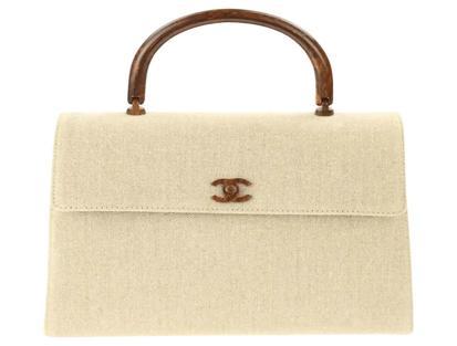 Chanel Kelly Flap Bag Vintage Beige Linen Canvas