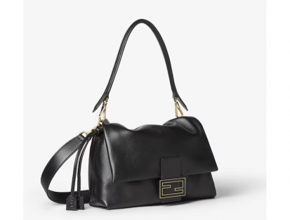 Fendi Mamma Baguette Medium napa negro leather bag