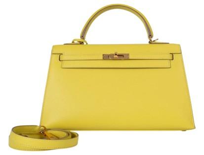 Hermes Kelly 25 Sellier Yellow Leather Bag Authentic