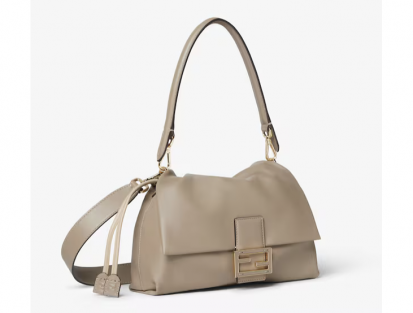 Fendi Mamma Baguette Medium Gray Napa Leather Handbag