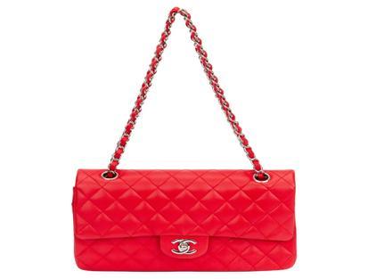 Chanel red double-lapel lambskin jacket with silver hardware
