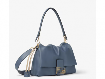 Fendi Mamma Baguette Medium napa azul designer handbag