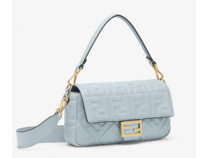 Iconic Fendi Baguette Light Blue Medium Leather Bag