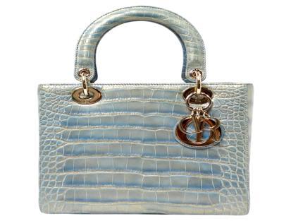 Christian Dior Exotic Lady Dior Blue Crocodile Leather Bag