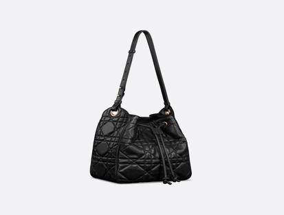 Dior Motion Leather Macrocannage Black Medium Shoulder Handbag