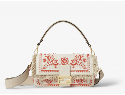 Fendi Baguette Embroidered Coral Bandana Handbag Iconic Style