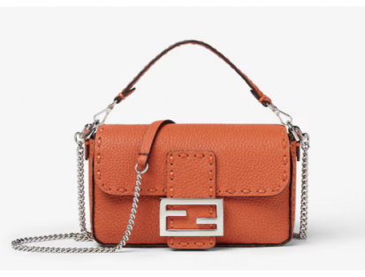 Fendi Baguette Mini Selleria Orange Italian Leather Handbag