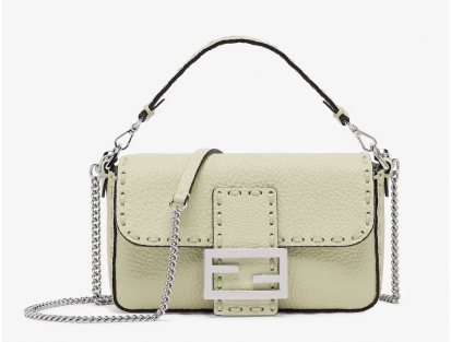 Fendi Baguette Mini Selleria Sage Green Leather Handbag Collection