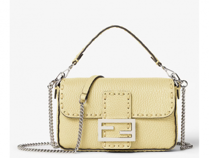 Fendi Baguette Mini Yellow Leather Handbag with Palladium Hardware
