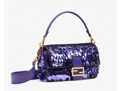 Fendi Baguette lentejuelas moradas handbag with purple sequins