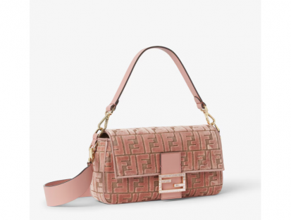 Fendi Baguette jacquard velvet pink classic shoulder bag