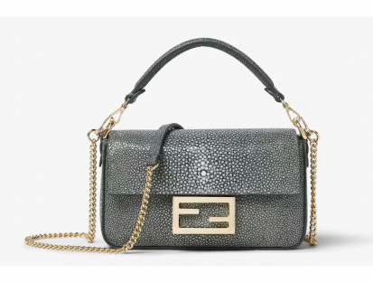 Fendi Baguette Mini Stingray Green Leather Exotic Handbag