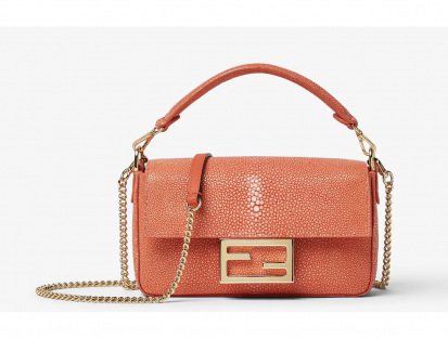 Fendi Red Stingray Mini Baguette Handbag with Chain