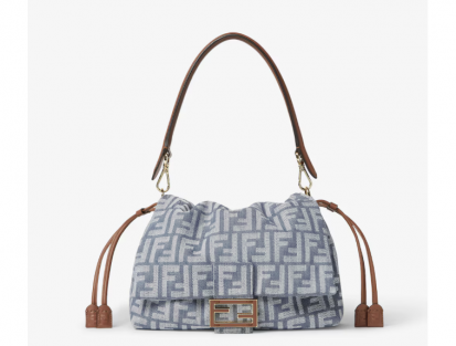 Fendi Mamma Baguette Jacquard FF Handbag Medium Sized Denim-Inspired