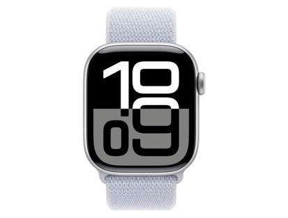 Apple Watch Series 10·42 mm·GPS + Cellular·gümüş alüminyum·bulut mavisi Sport Loop