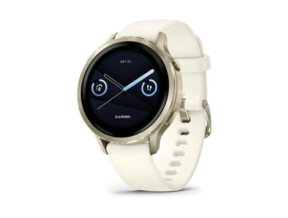 Garmin Venu 4 · 41 mm · Bluetooth/GPS · AMOLED · Gold/white · White silicone band · L