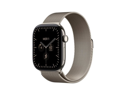 Apple Watch Series 12 GPS + Cellular 46 mm doğal titanyum, doğal renkli Milanese Loop M/L
