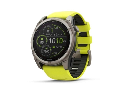 Garmin fēnix 8 Solar Sapphire·51 mm·Bluetooth/GPS/Wi-Fi·titanyum·grafit/sarı kayış·tek beden