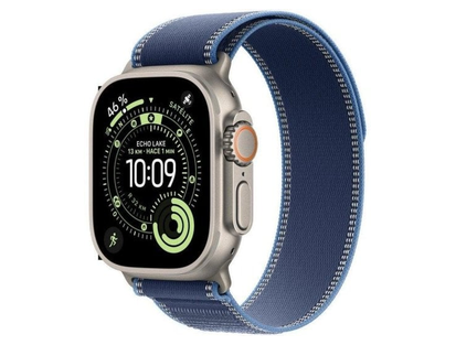 Apple Watch Ultra 3 GPS + Cellular 49 mm doğal titanyum, mavi/parlak mavi Trail S/M