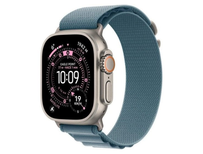 Apple Watch Ultra 3·49 mm·GPS + Cellular·doğal titanyum·açık mavi Alpine Loop·S