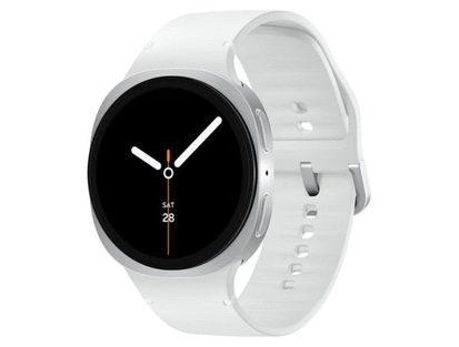 Samsung Galaxy Watch8 · 44 mm · LTE/GPS · Silver aluminium · White band