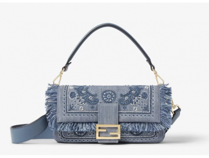 Fendi Baguette denim embroidered Coral Bandana handbag design