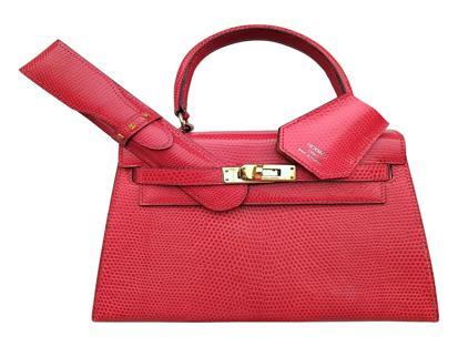 Hermes Mini Kelly Sellier Lagarto Bag Rouge Vif Leather