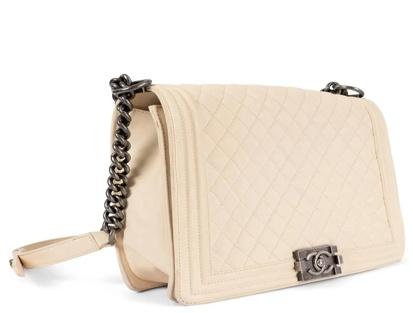 Chanel Large Boy Cream Leather Shoulder Bag Authentic