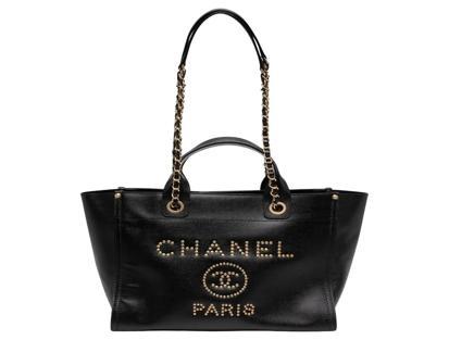 Chanel Deauville Leather Black Bag Luxury Designer Handbag