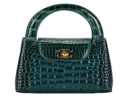 Chanel Verde Cocodrilo Vintage Flap Bag with CC Closure