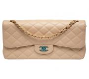 Chanel Classic Double-Flap Beige Leather Chain Shoulder Bag