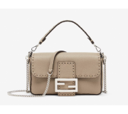 Fendi Baguette Mini Selleria Gray Leather Handbag Italian-made