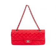 Chanel red double-lapel lambskin jacket with silver hardware