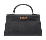 Hermes Black Epsom Kelly 25 Sellier Authentic Leather Handbag