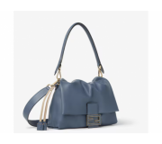 Fendi Mamma Baguette Medium napa azul designer handbag