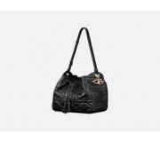 Dior Motion Leather Macrocannage Black Medium Shoulder Handbag