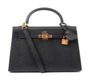 Hermes Black Epsom Kelly 25 Sellier Authentic Leather Handbag