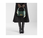Fendi Baguette green leather handbag with embossed FF motif
