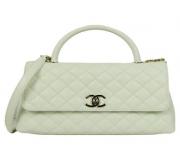 Coco Chanel white leather small quilted flap bag with CC turn-lock closure
