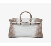 Hermes Birkin 25 Blanc Himalaya Crocodile Leather Handbag Diamond Hardware