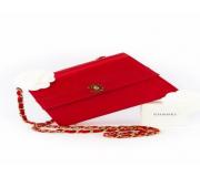 Chanel Night 1991 Red Satin Evening Bag with Gold CC Clasp