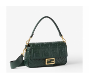 Fendi Baguette green leather handbag with embossed FF motif
