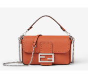 Fendi Baguette Mini Selleria Orange Italian Leather Handbag
