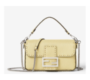 Fendi Baguette Mini Yellow Leather Handbag with Palladium Hardware