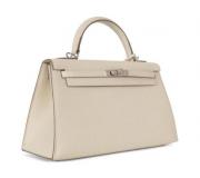 Hermes Kelly 25 Sellier Authentic Leather Handbag with Palladium Hardware