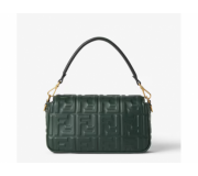 Fendi Baguette green leather handbag with embossed FF motif