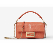 Fendi Red Stingray Mini Baguette Handbag with Chain