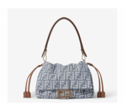 Fendi Mamma Baguette Jacquard FF Handbag Medium Sized Denim-Inspired